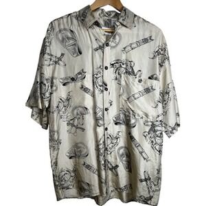 Rafael‎ Shirt Mens Medium Beige Silk Equestrian Print Short Sleeve Button Up